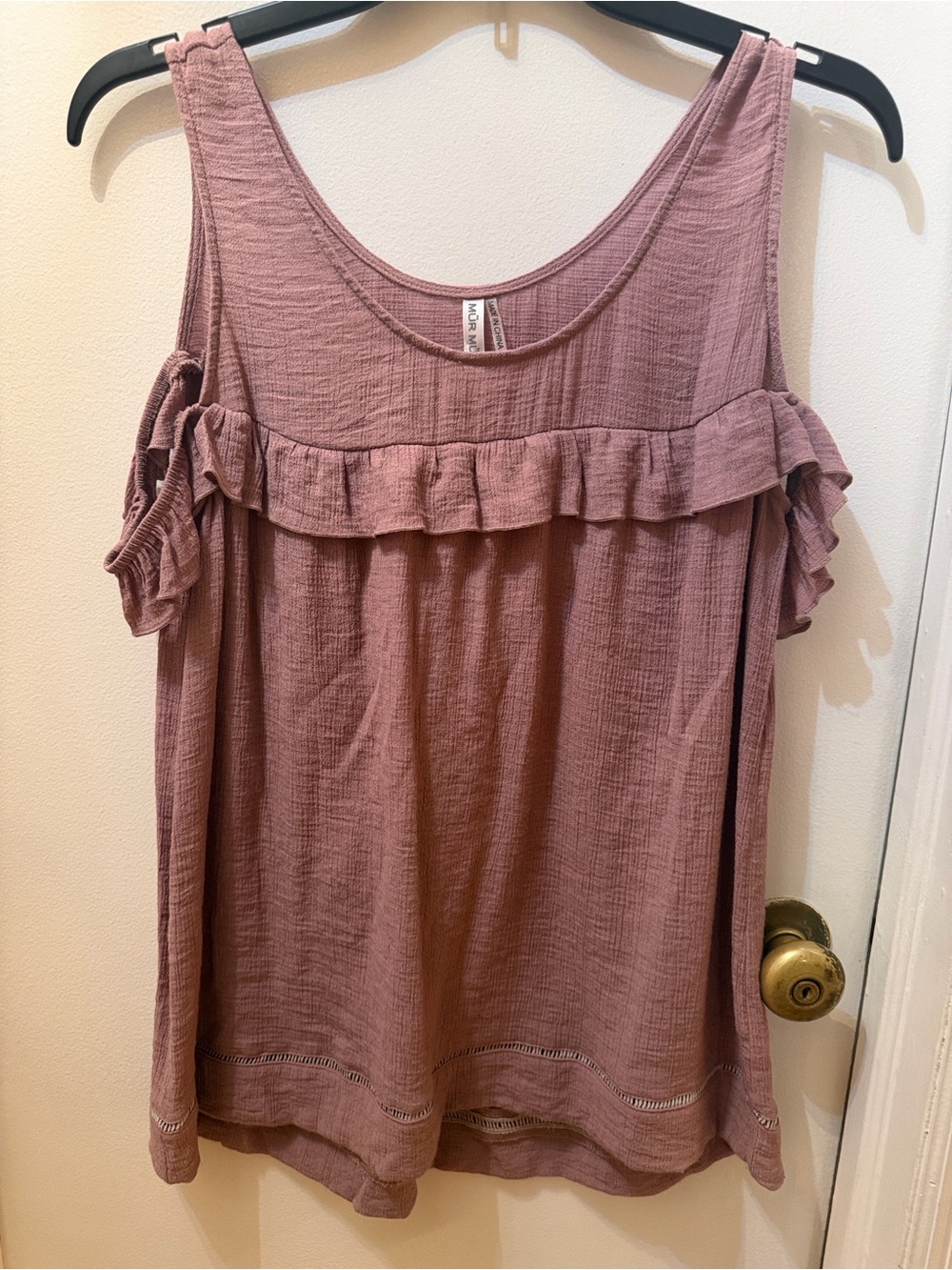 Cold-Shoulder Ruffle Tank Top in Dusty Rose